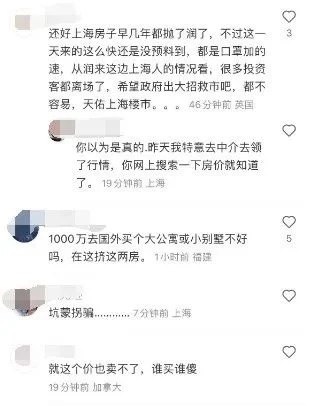 有在英国的网友表示，幸好前几年把上海的房子卖了