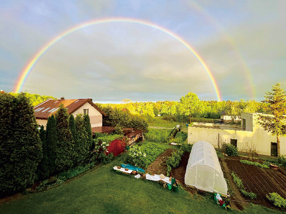 张蔓在波兰家中花园拍下的彩虹